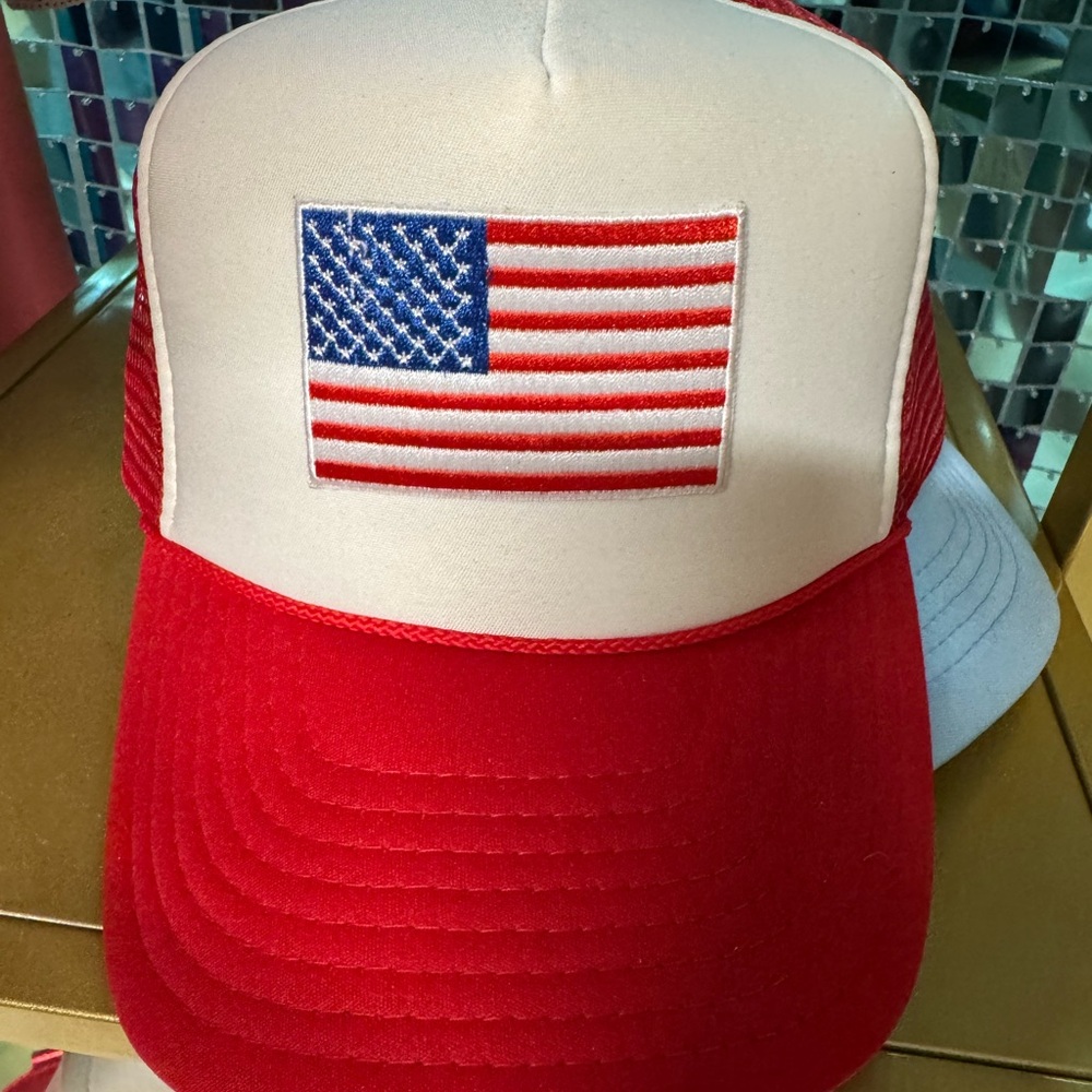 Red and White American Flag Trucker Hat